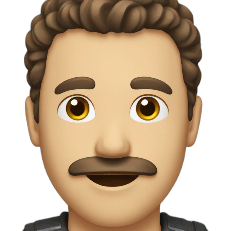 man with brown hair, a moustache whos is smiling emoji