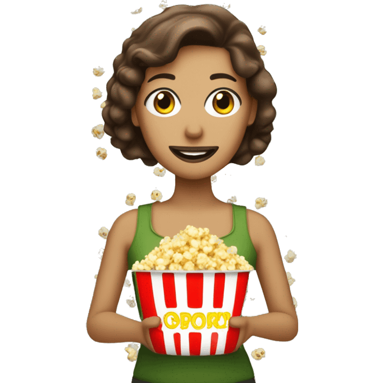 Frau mit Popcorn in der Hand, braune Haare & Grüne Augen emoji