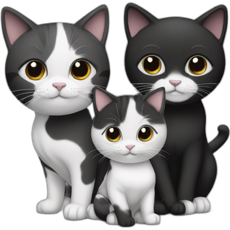 Family of 2 cats, a black one and 2 black and white emoji