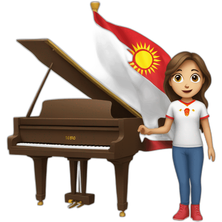 Brown hair girl with Kyrgyzstan flag tocando un piano emoji