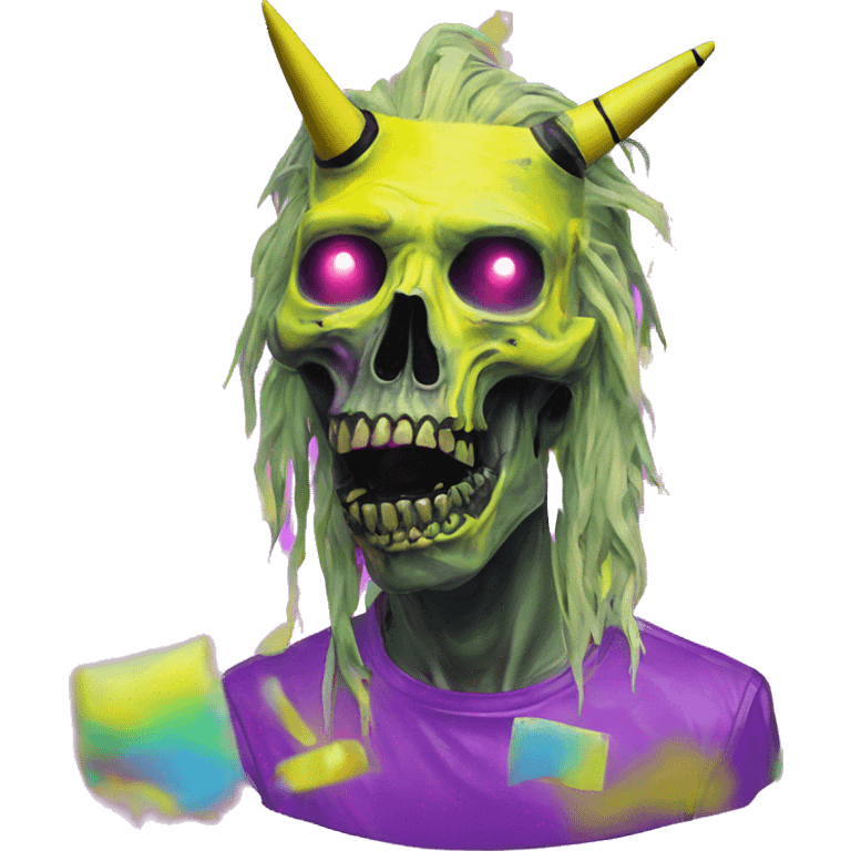 .Zombie_ Vaporwave black holographic oilslick zombie unicorn yellow caution tape emoji