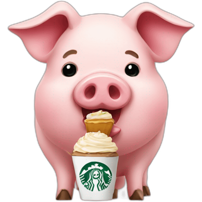 Pig thats eating a Cupcake and drinking a Starbucks emoji