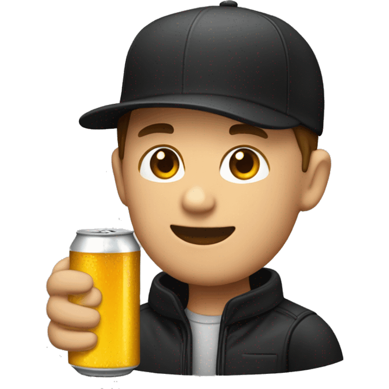 man in black cap holding a small can of beer emoji