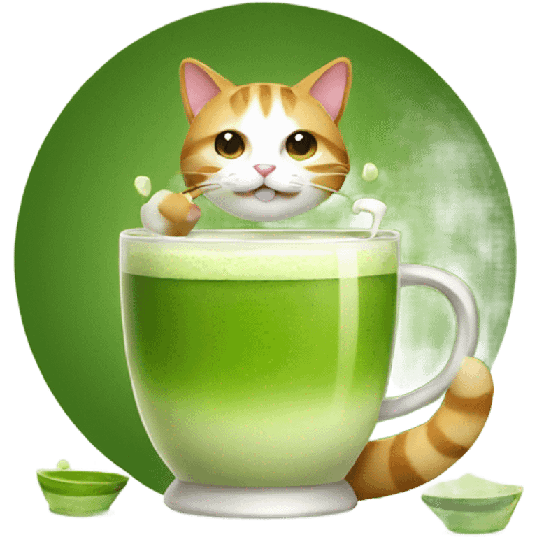 Cat drinking a matcha emoji