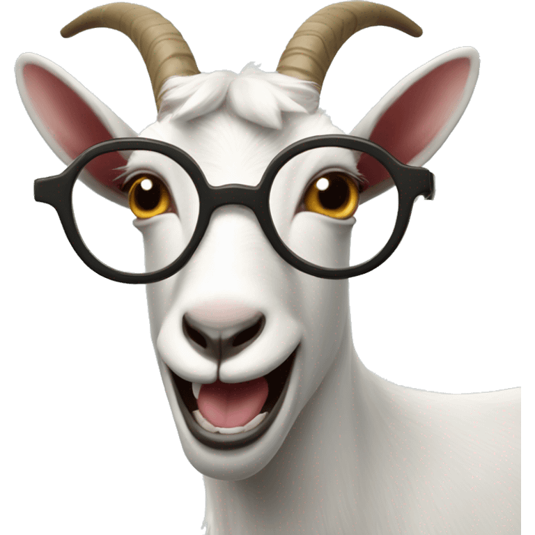 Goat with glasses and prominent upper buck teeth, only 2 teeth emoji