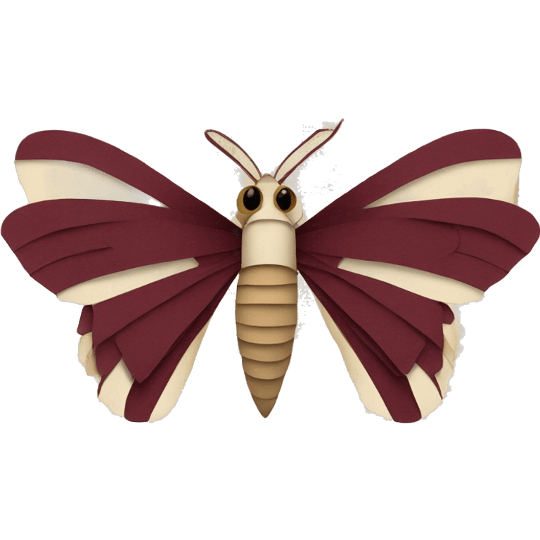 Moth made out of a book, book, newspaper, maroon ribbons emoji