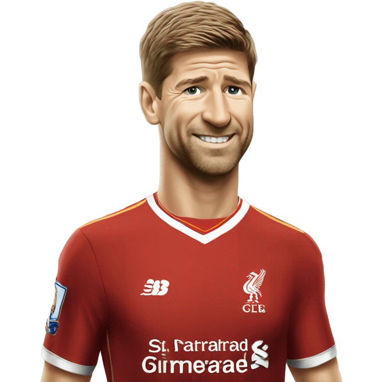 Steven Gerrard in a Liverpool kit slipping over emoji