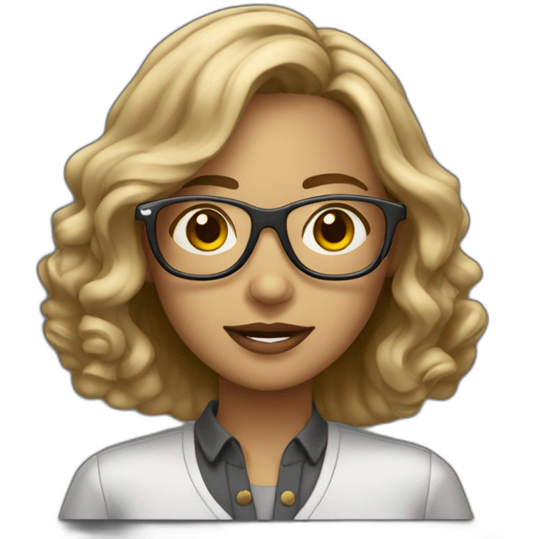 dark-blonde girl with bob wavy hair in glasses silver color glasses holding laptop light skin emoji