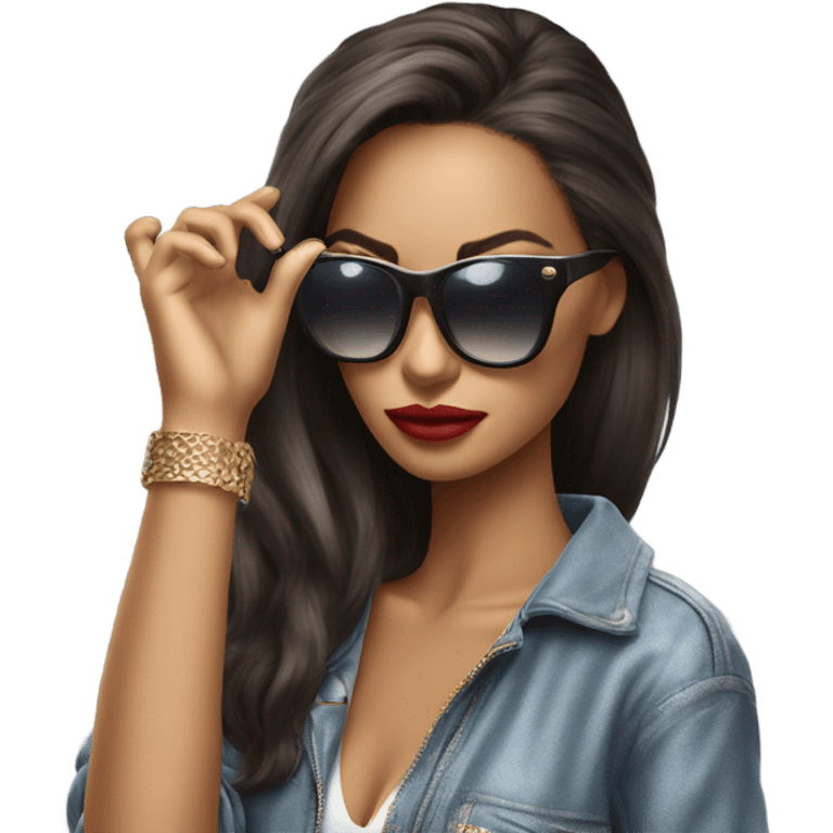 Hyper Realistic beautiful high fashion model putting on sunglasses  emoji