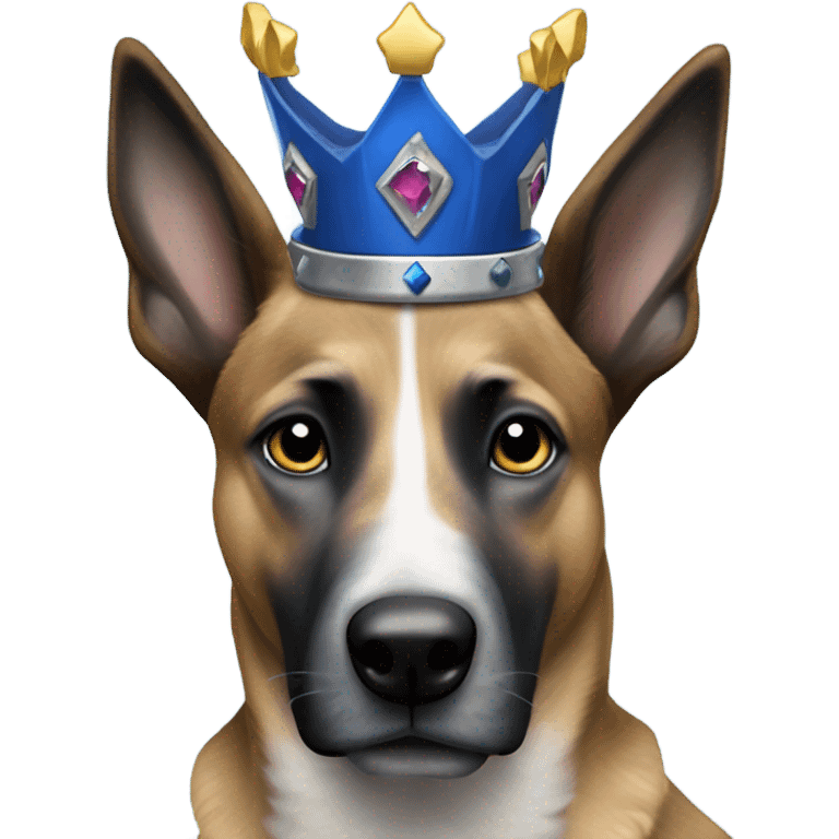 A malinois dark blue merle color with a crown on his head emoji