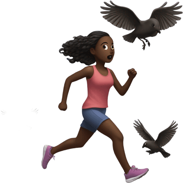 Dark skin girl running away from a bird emoji