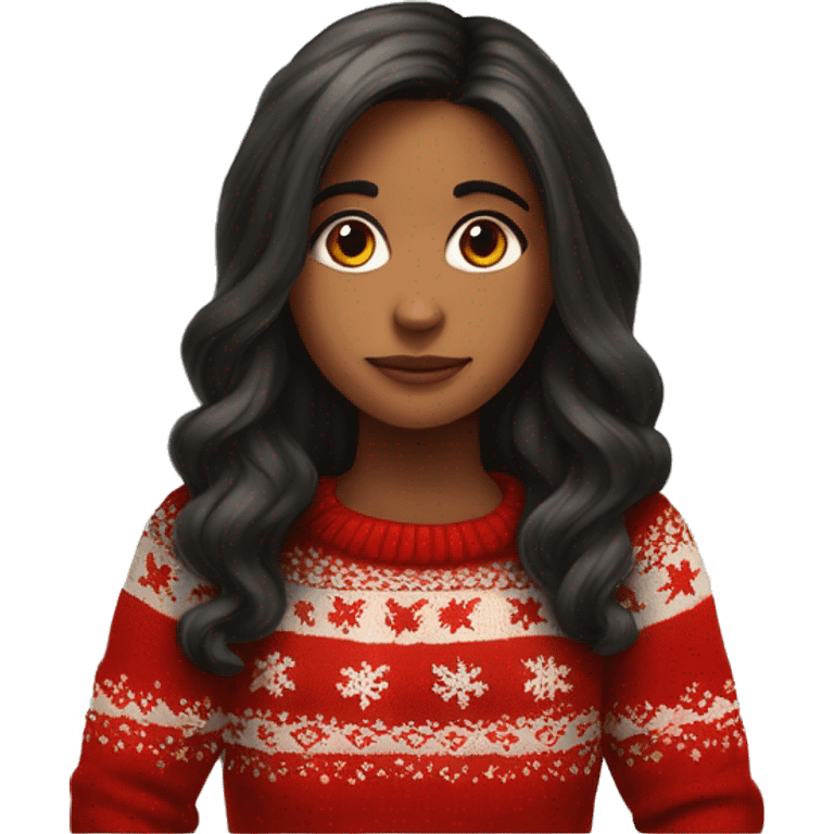 thoughtful-highlight-skin-dark-long-hair-girl-in-red-cute-Christmas-sweater emoji