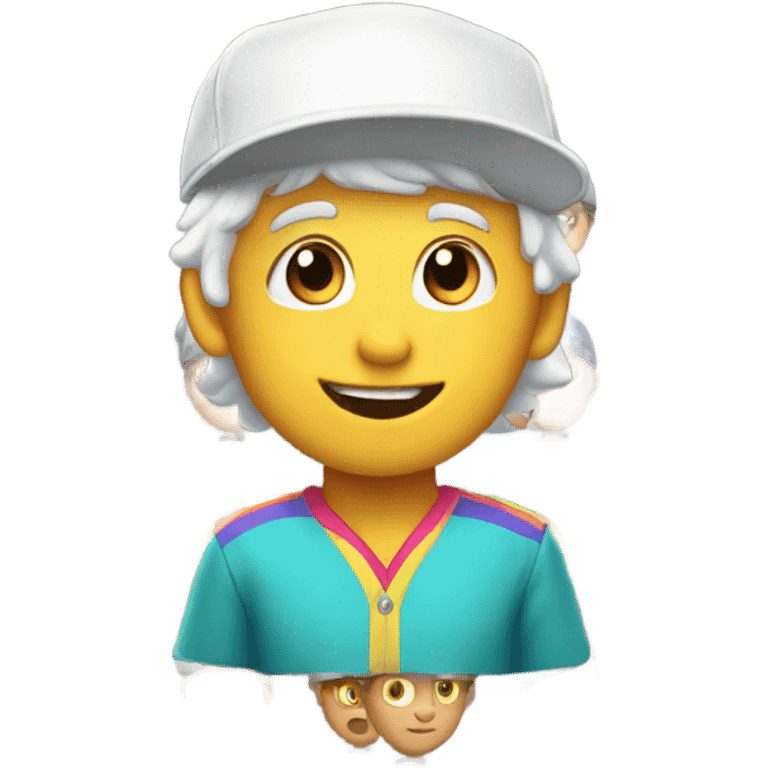 boy with white hair portrait wearing a golf cap and a colorful parade on his shoulder  emoji