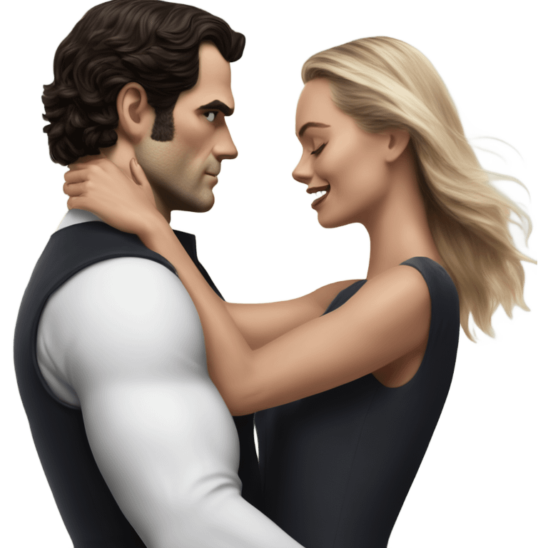 realistic photo of Henry Cavill close dancing with a beautiful female model  emoji