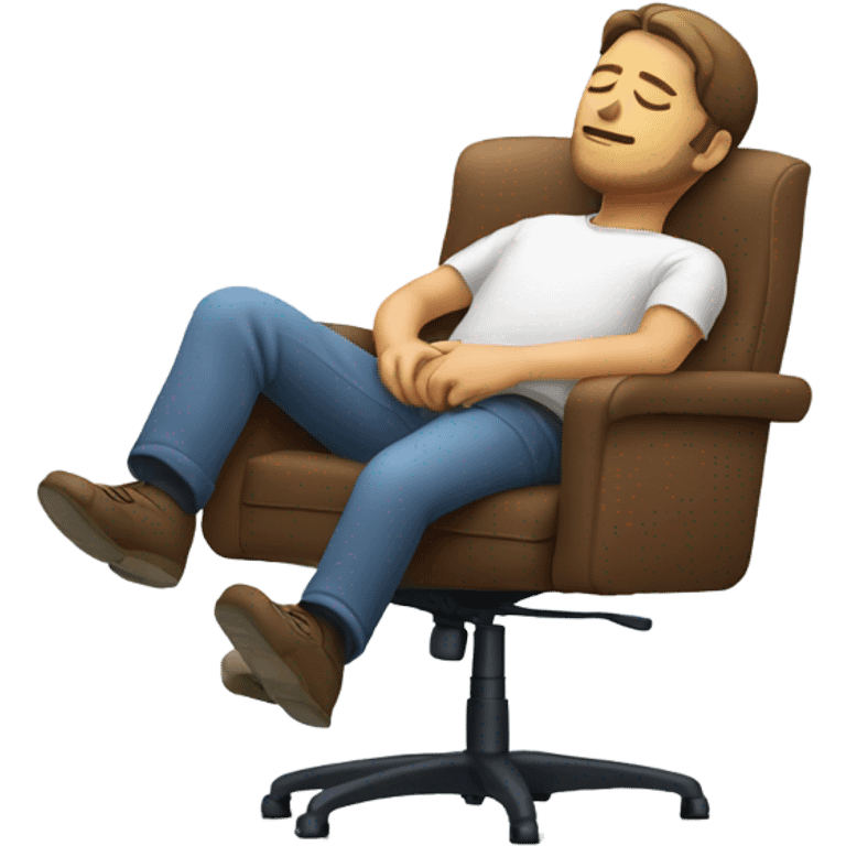 Guy sleeping in office chair with head back emoji