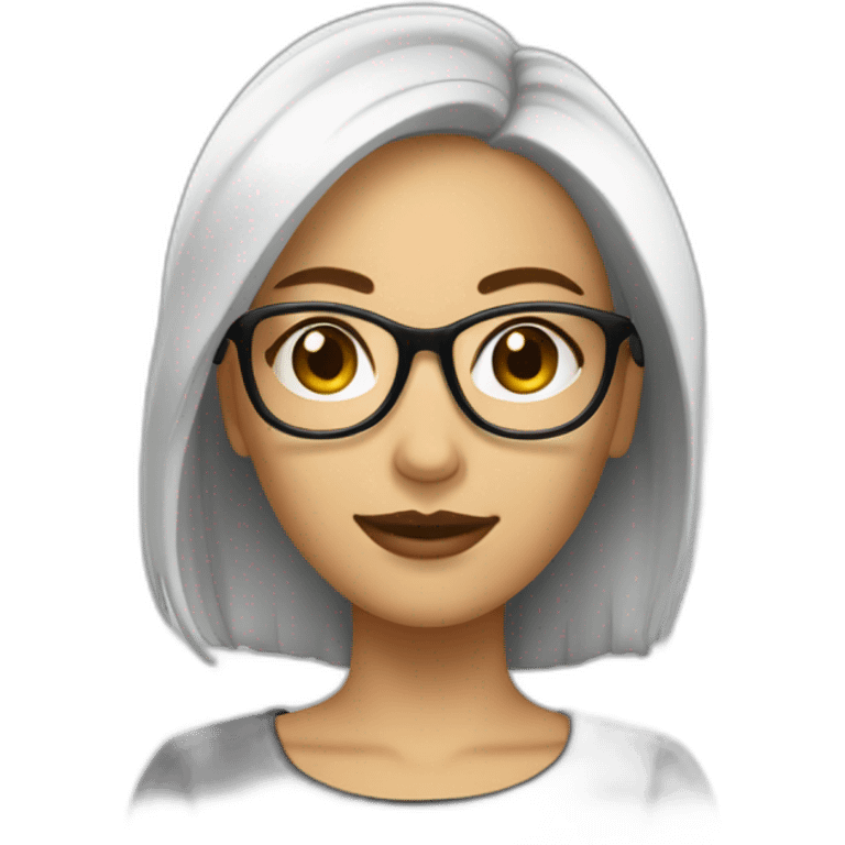 femme blanche brune avec un carré, des cheveux lisses et des lunettes emoji