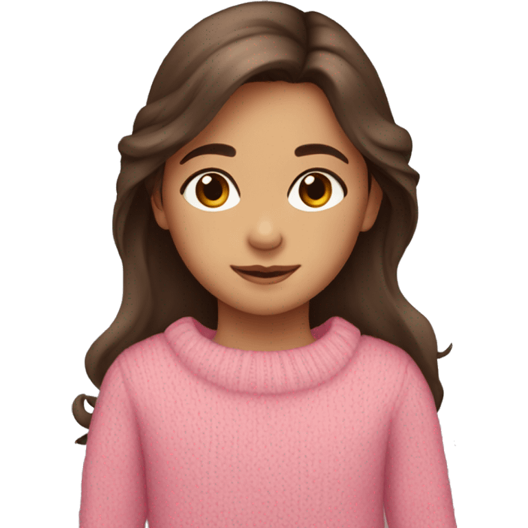 little girl, hispanic, long brown hair, brown eyes, pink sweater, winter emoji