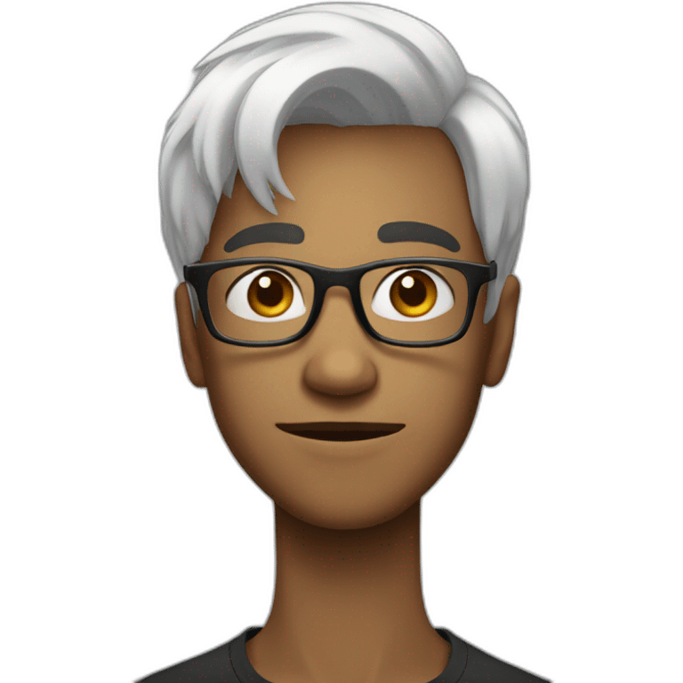 a thin teenager with white hair.  He is cross-eyed and has black glasses emoji