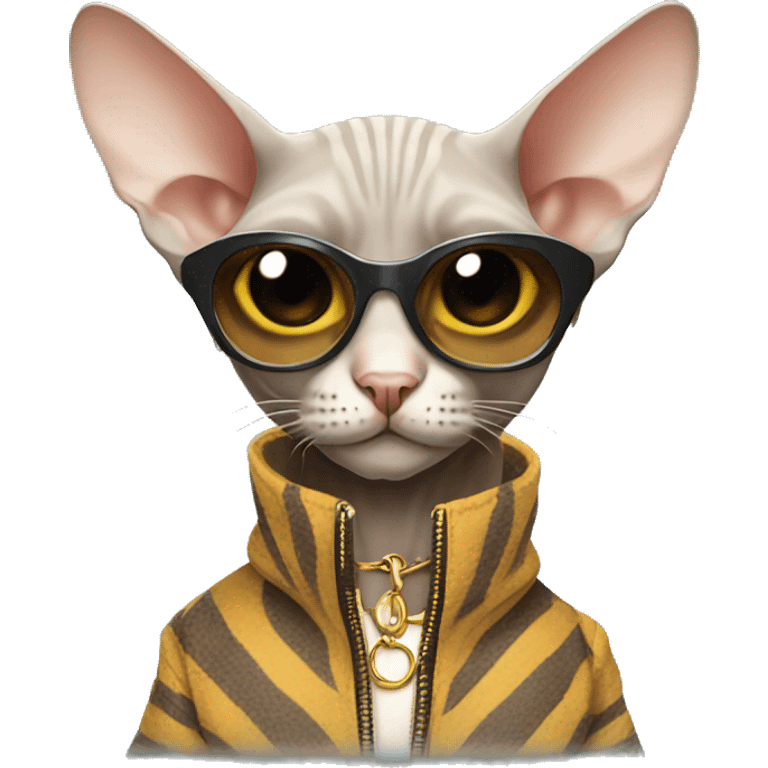 Sphinx cat wearing a fun coat and sun glasses  emoji