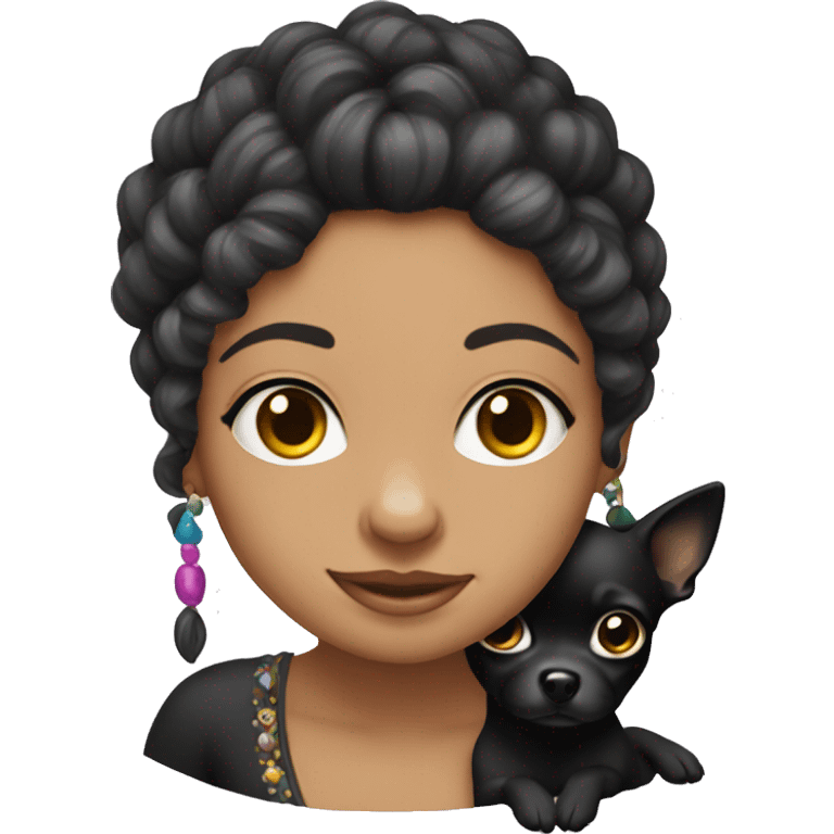 Gypsy with fair hair and black chihuahua emoji