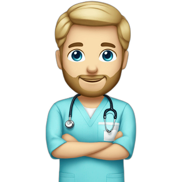 male dark blond with beard blue eyes doctor in baby blue scrubs emoji