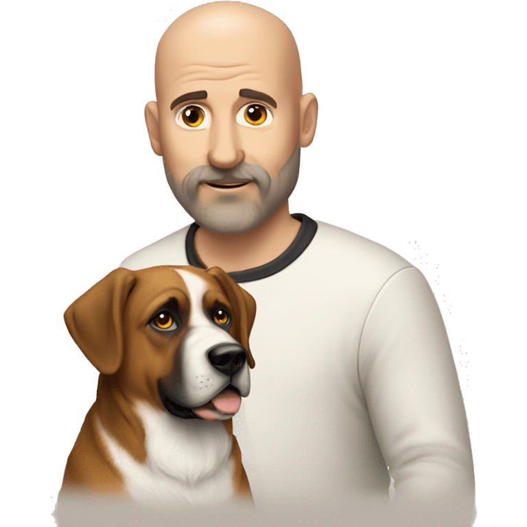 A 50 year old bald man with a short beard and his Saint Bernard dog emoji