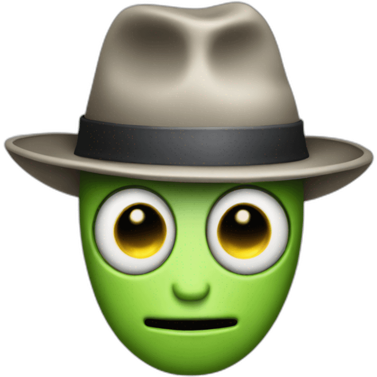 front facing aliens face wearing a bowler hat emoji