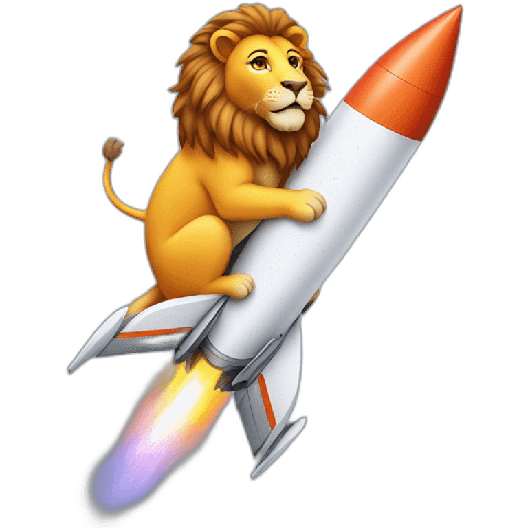 lion sitting on a rocket ship with the letters AWS on the side emoji