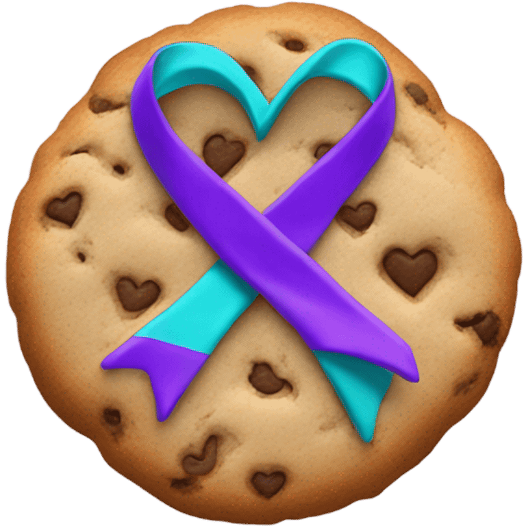 Cookie heart with purple teal awareness ribbon loop emoji