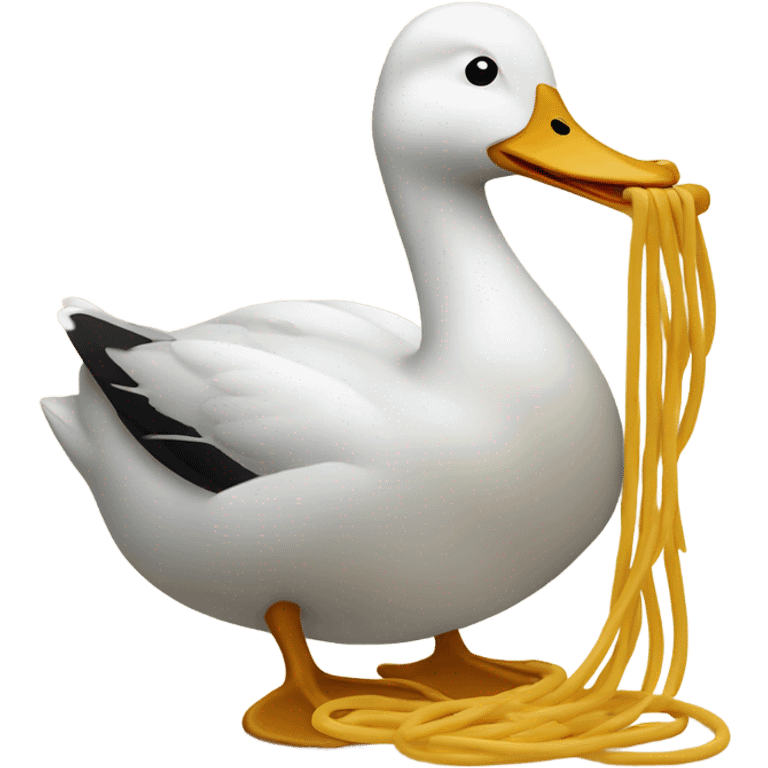 Duck eating singular noodle emoji