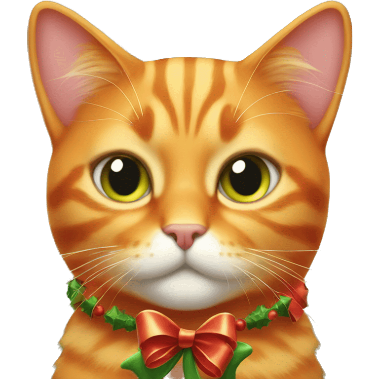 fully orange cat with christmas bow emoji