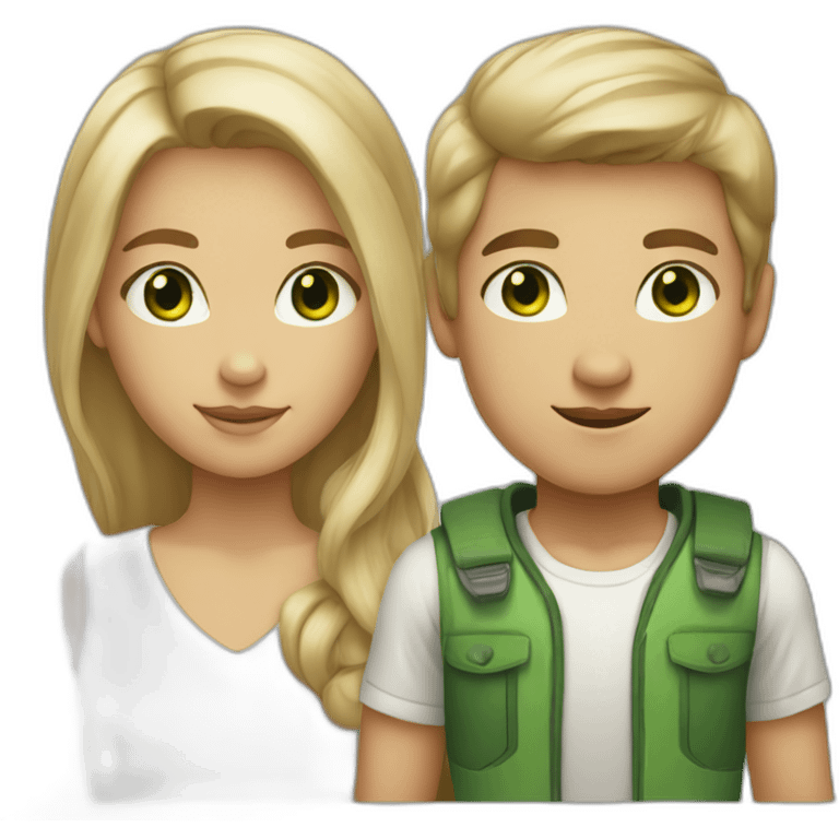 blonde girl with tan skin and green eyes and boy with brown hair and hazel eyes emoji