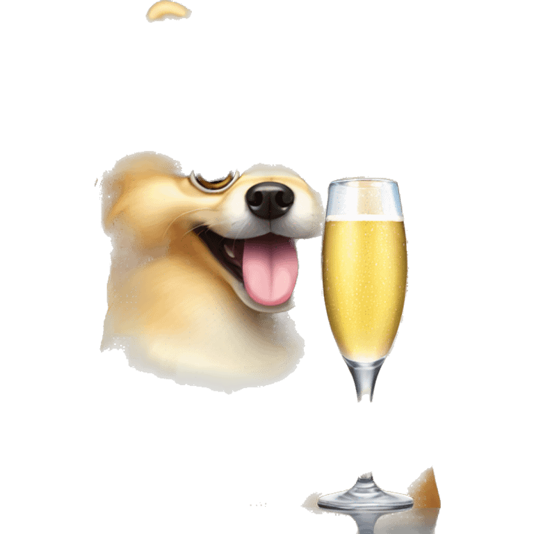 Pomeranian dog with Prosecco glass emoji