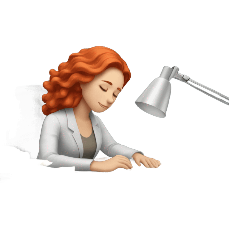 red hair woman taking a nap on her desk work emoji