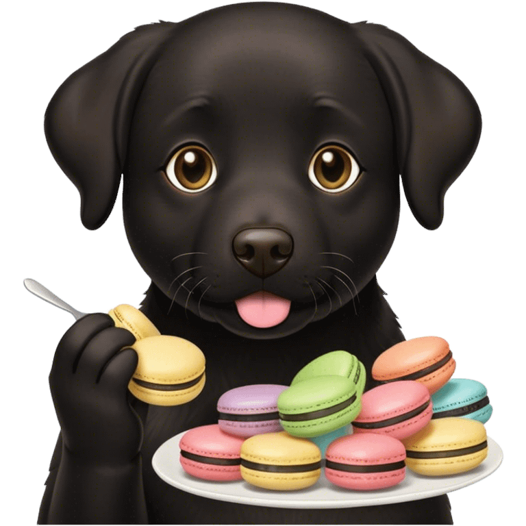 Black lab eating macarons emoji