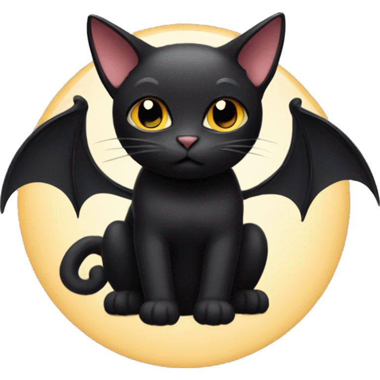 Cute black cat wit bat-wings as ears emoji