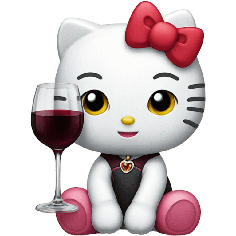 Hello Kitty drinking red wine emoji