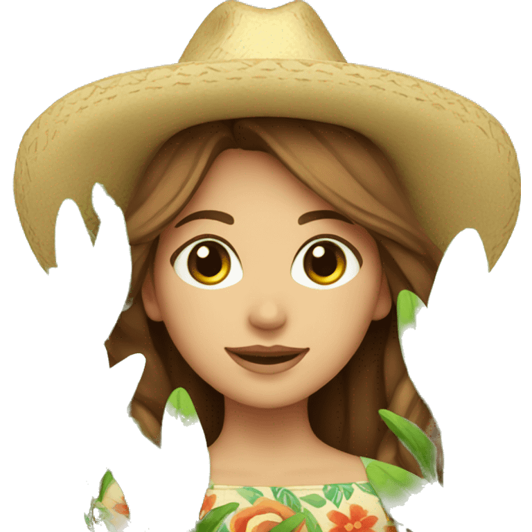 White Girl with brown hair wearing a sombrero holding plants emoji