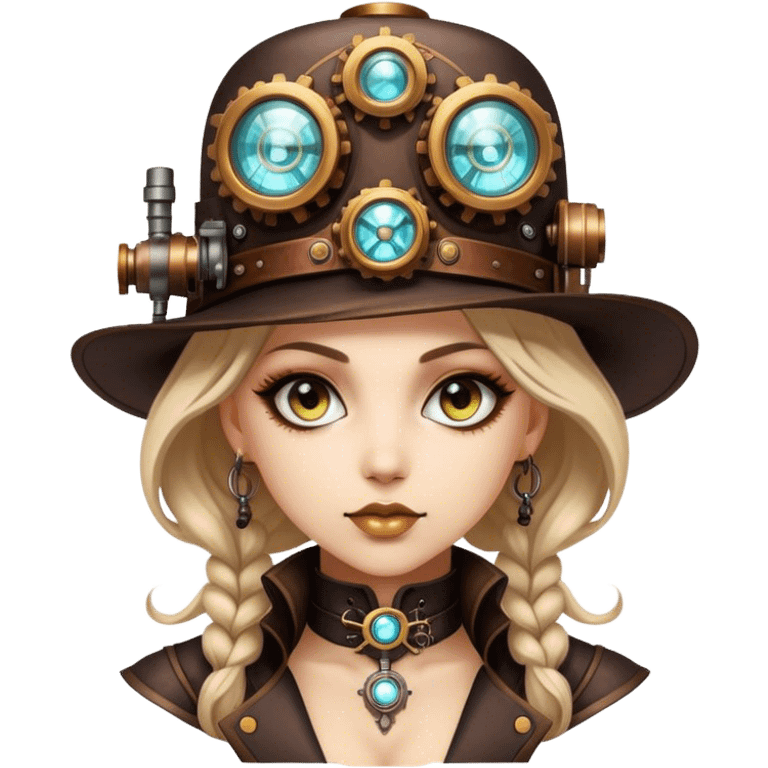 Beautiful Steampunk style woman with large glistening eyes, ultra realistic details emoji