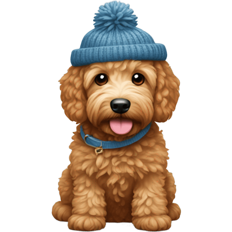 Mini goldendoodle in rust color winter hat  emoji