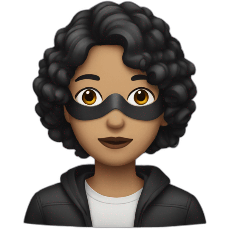 A person with light brown skin and black hair wearing a mask  emoji