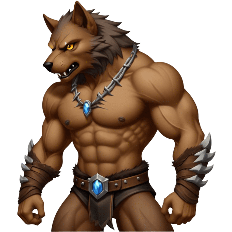 Cinematic Realistic WoW Worgen Portrait, captured in a dynamic, battle-ready stance, muscles rippling beneath his wild fur and tanned skin. His fierce, amber eyes and determined features, set against consistently detailed, worn leather attire, are rendered with dramatic natural lighting and high shine, embodying the raw, relentless fury of a worgen warrior in combat. emoji