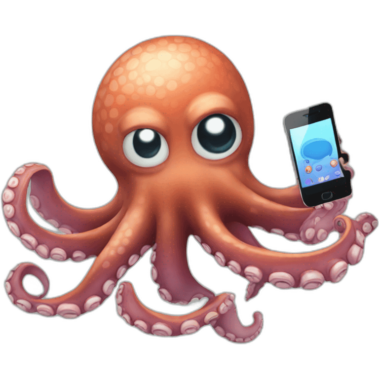 Octopus talking with smartphone emoji