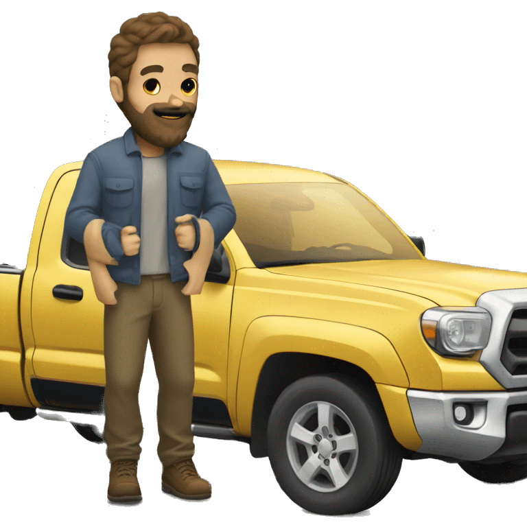 Guy with beard next to a tacoma truck emoji