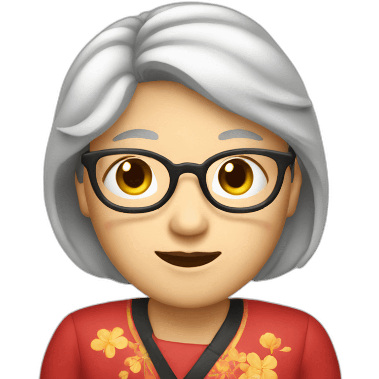 Chinese senior lady wear Glasgow love sign emoji