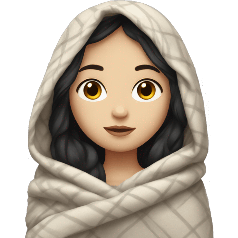 Pale  girl with dark hair cozy in a blanket emoji