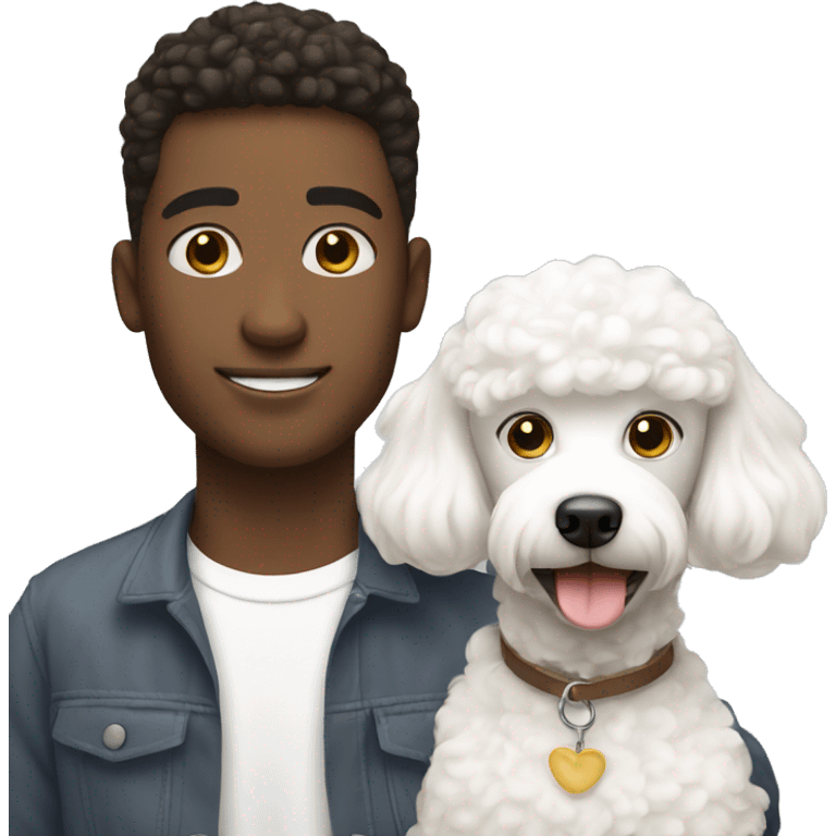 Young couple with white small poodle dog emoji