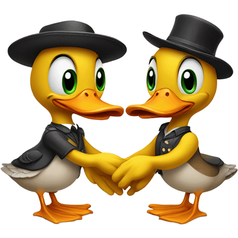 Two Ducks shaking hands  with a hat  emoji