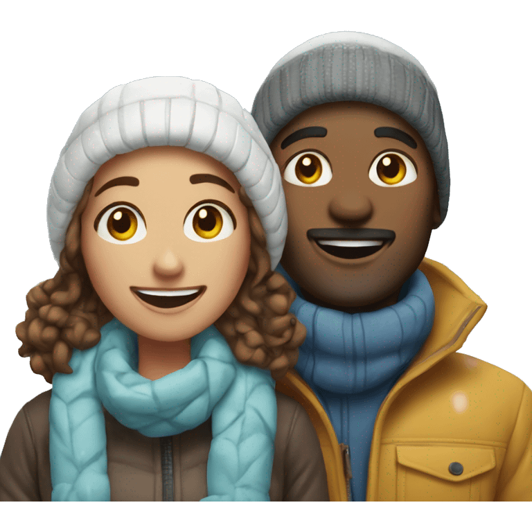 happy couple outdoors in snow emoji