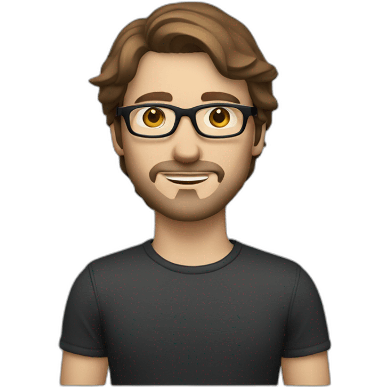 male caucausian designer with shoulder length brown hair and black rimmed glasses emoji